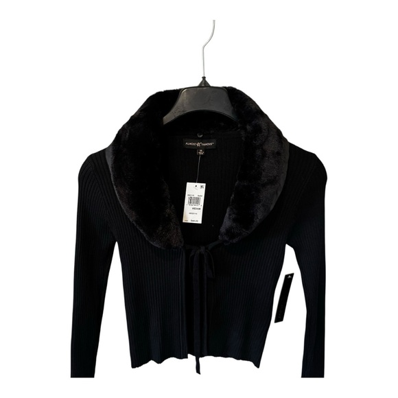 NWT Juniors' Faux-Fur-Collar Tie-Front Cardigan Sweater Removable collar - Picture 1 of 10